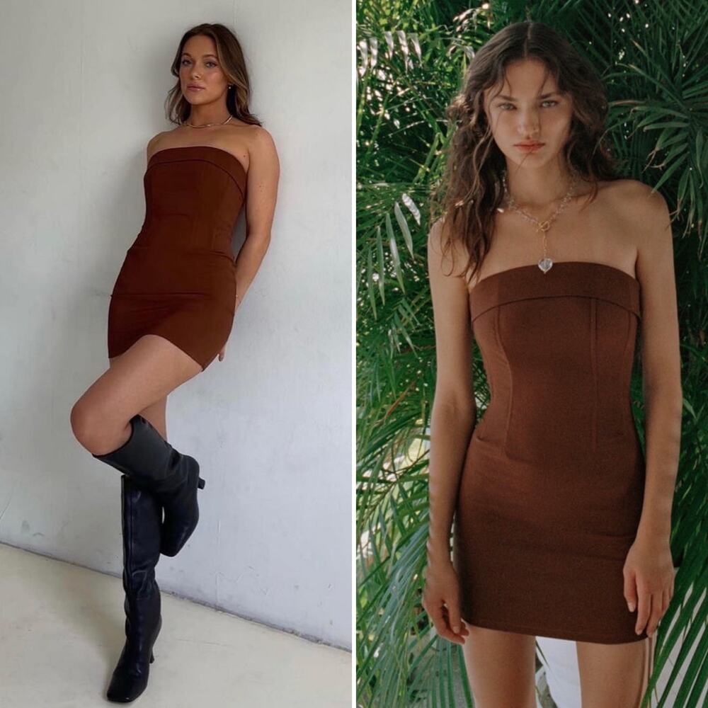 With Jean Chloe Corset Strapless Mini Dress In Chocolate Brown Size XXS